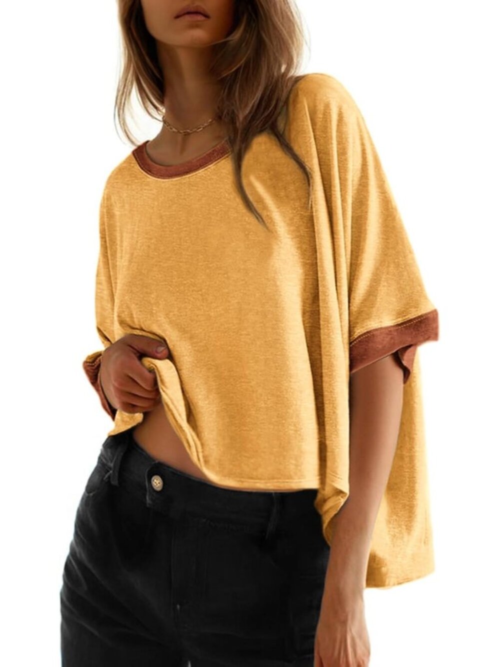 Women's Jurassic Gold Round Neck Casual Crop Tops Short Sleeve Basic Tee Shirts